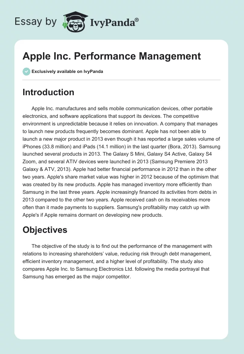 Apple Inc. Performance Management. Page 1