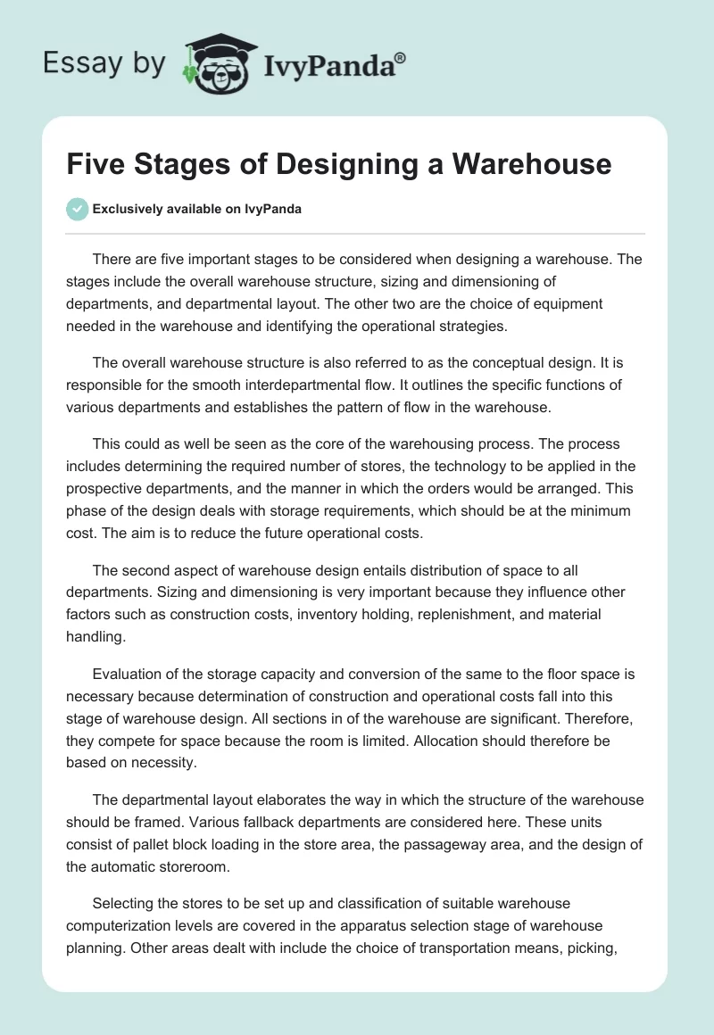 Five Stages of Designing a Warehouse. Page 1