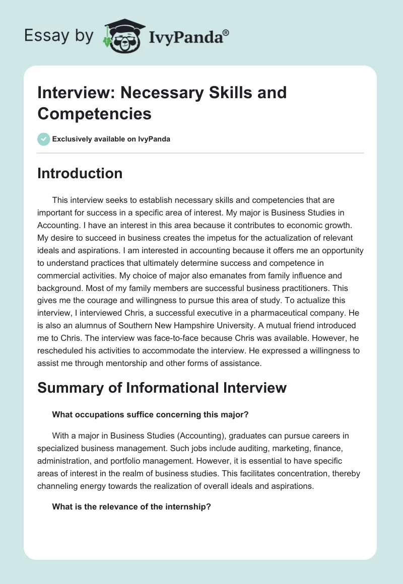 Interview: Necessary Skills and Competencies. Page 1
