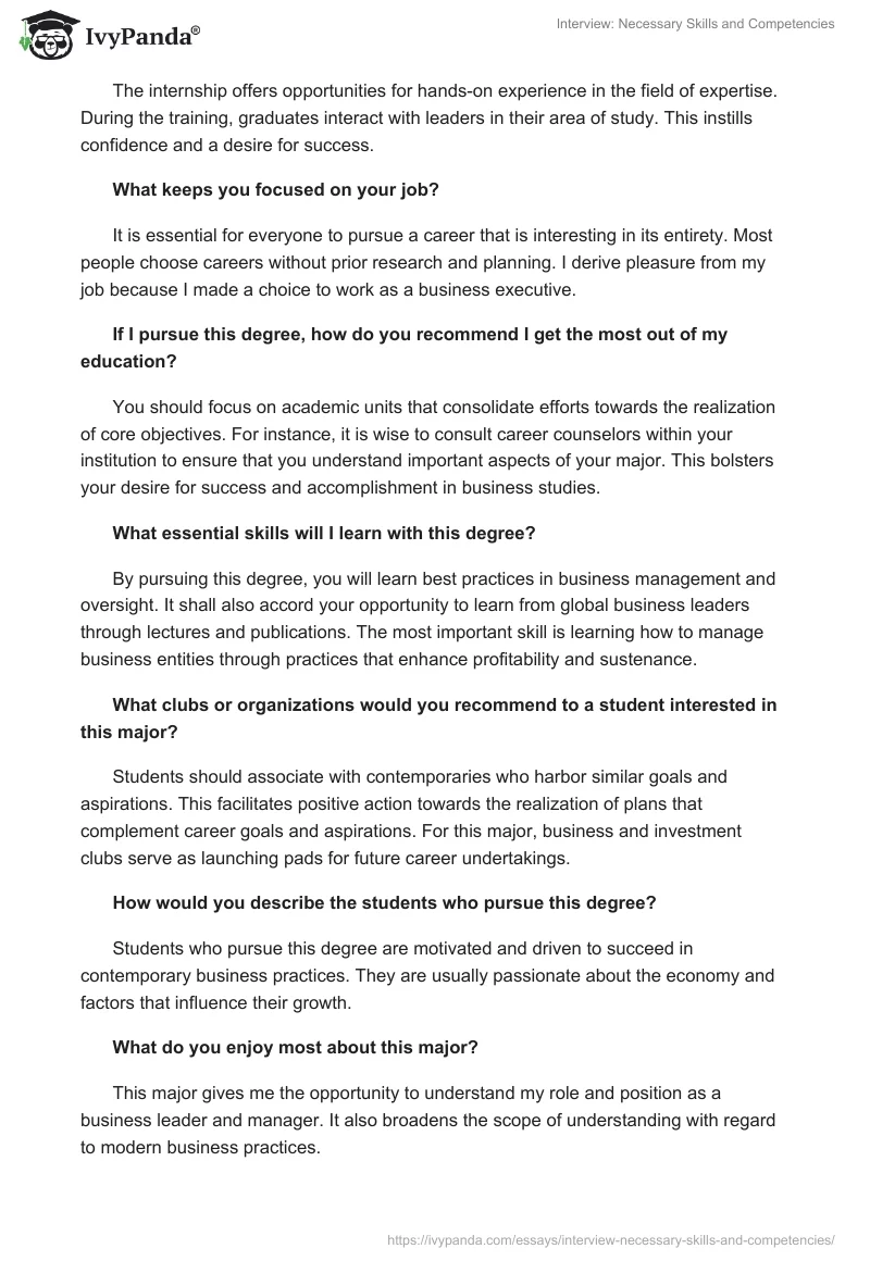 Interview: Necessary Skills and Competencies. Page 2
