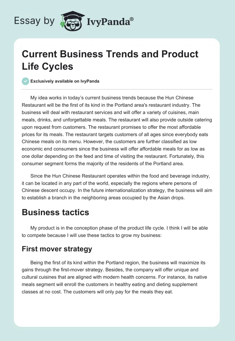 Current Business Trends and Product Life Cycles. Page 1