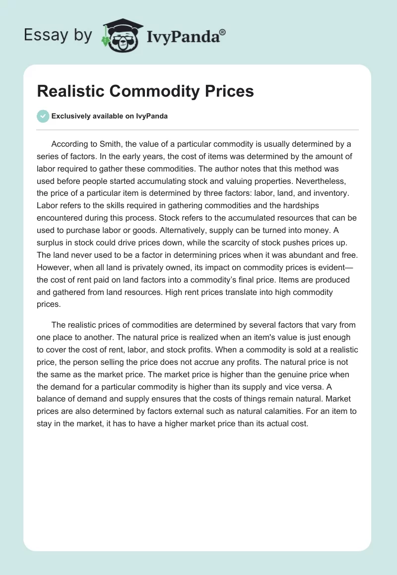 Realistic Commodity Prices. Page 1