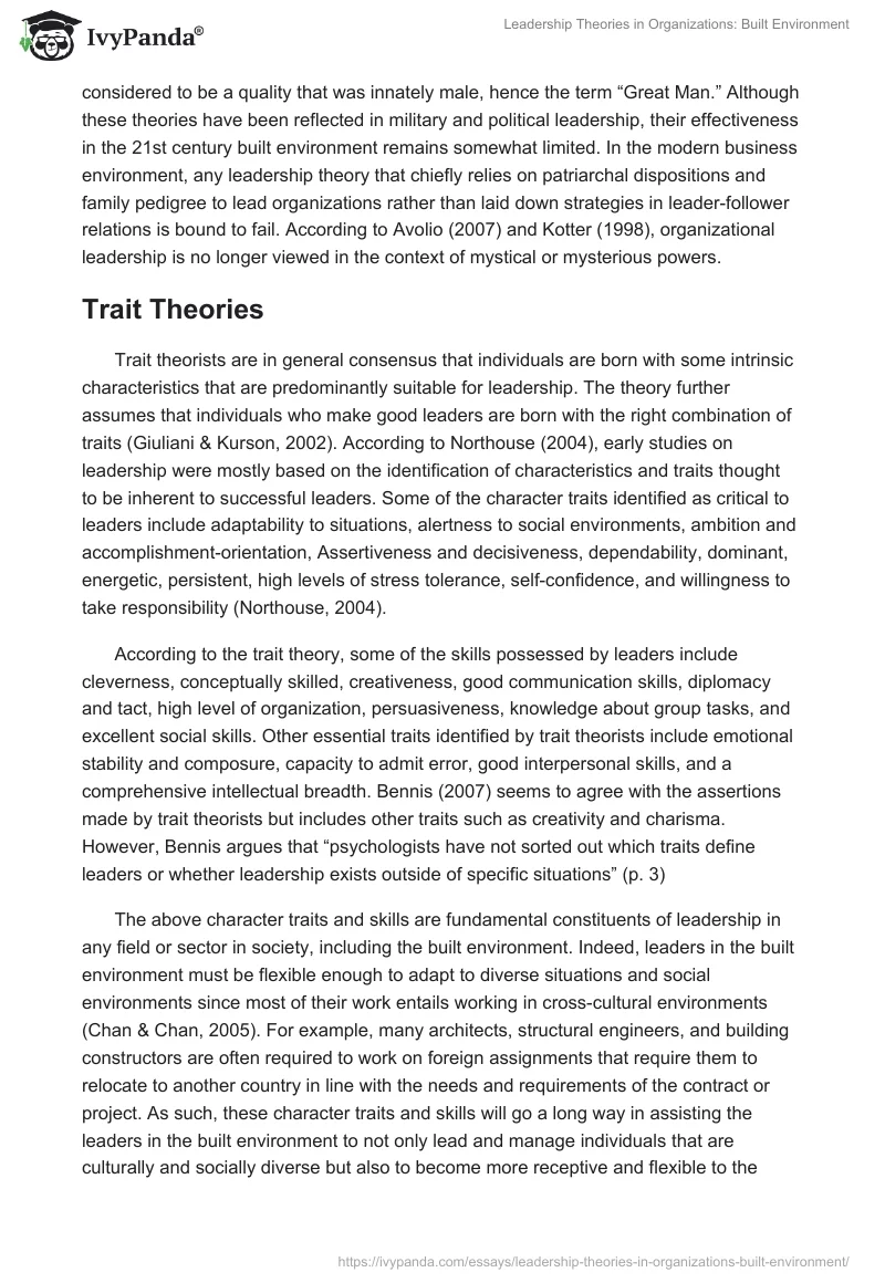Leadership Theories in Organizations: Built Environment. Page 4