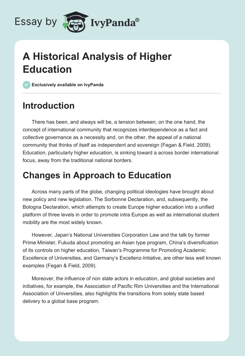 A Historical Analysis of Higher Education. Page 1