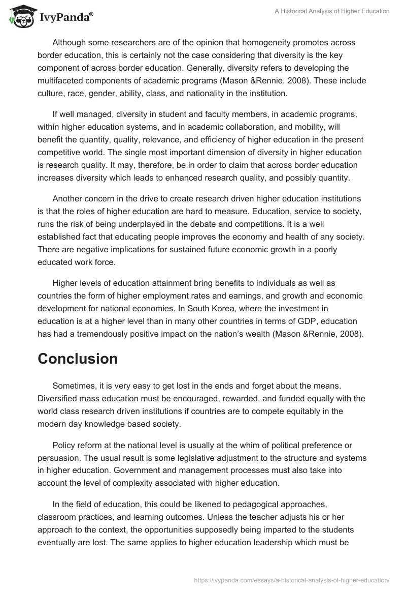 A Historical Analysis of Higher Education. Page 4