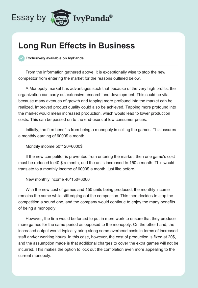 Long Run Effects in Business. Page 1