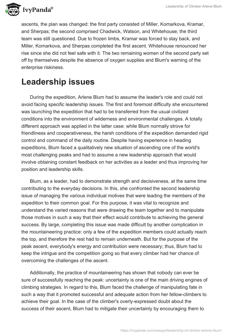 Leadership of Climber Arlene Blum. Page 2