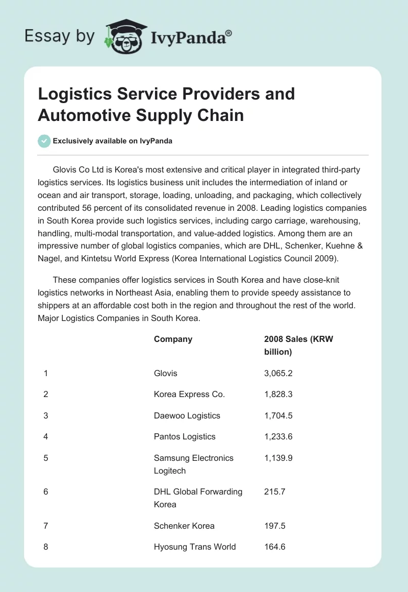 Logistics Service Providers and Automotive Supply Chain. Page 1