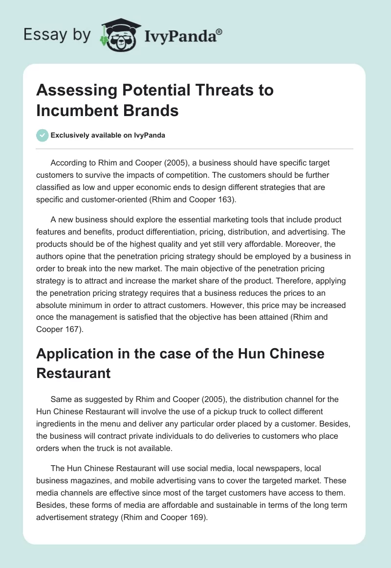 Assessing Potential Threats to Incumbent Brands. Page 1