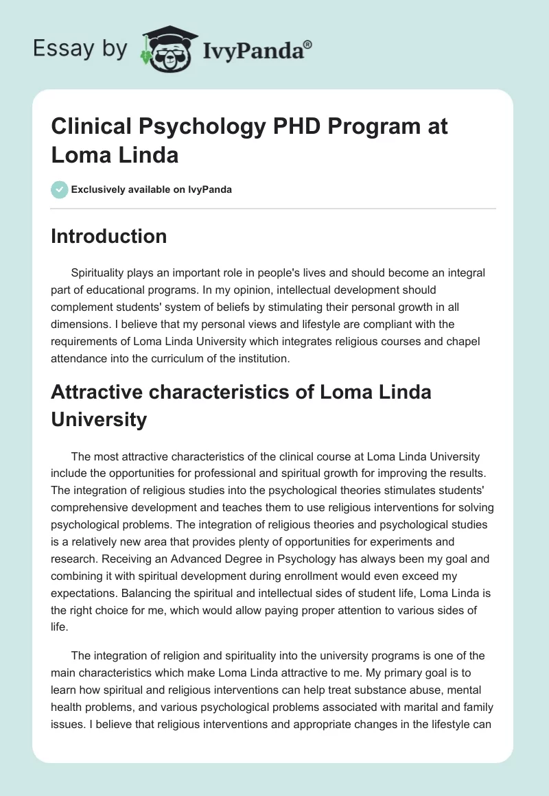 Clinical Psychology PHD Program at Loma Linda. Page 1