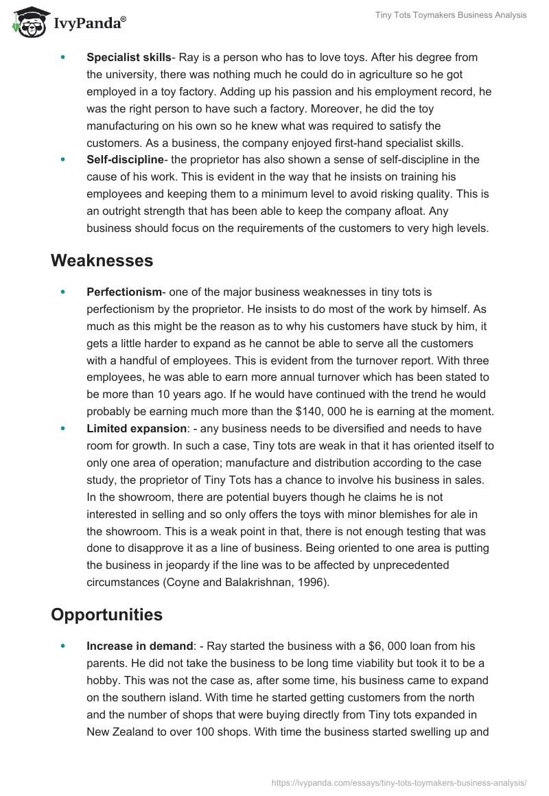 Tiny Tots Toymakers Business Analysis. Page 2