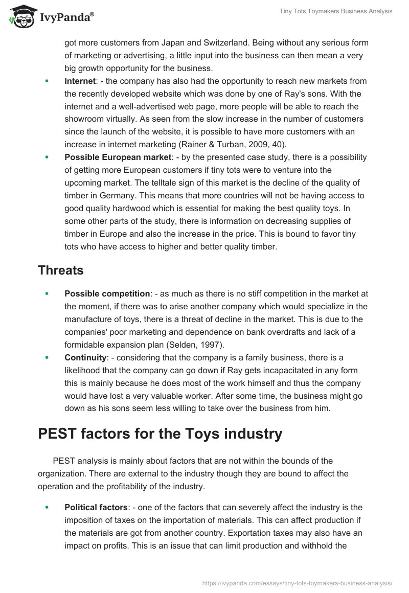 Tiny Tots Toymakers Business Analysis. Page 3