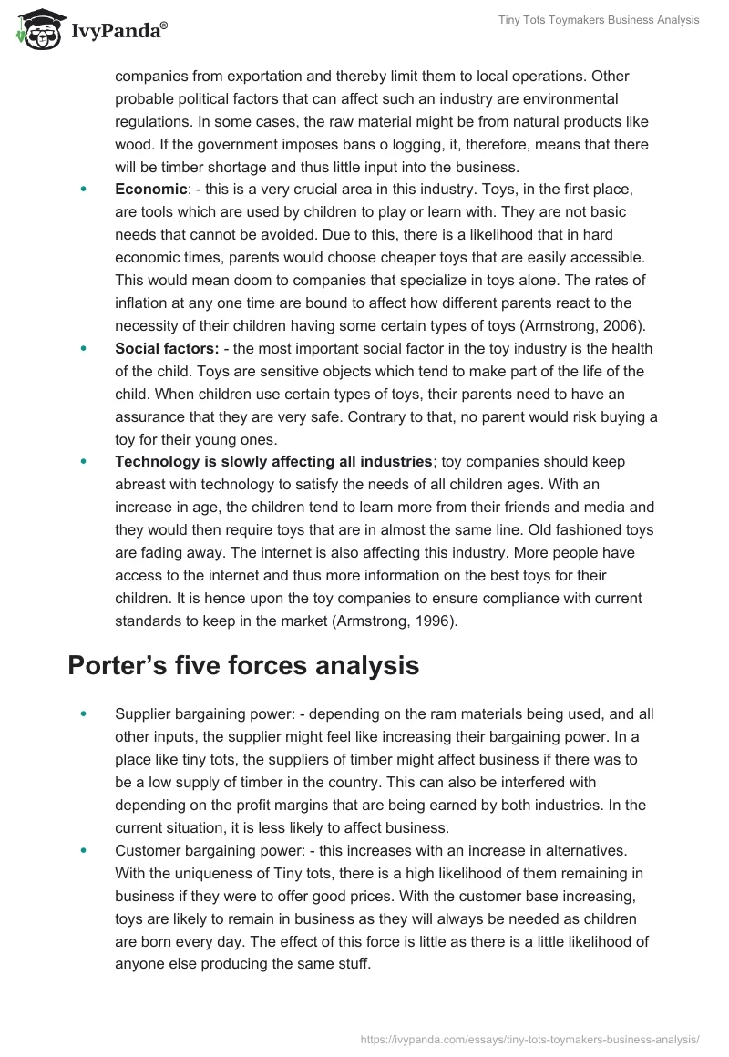 Tiny Tots Toymakers Business Analysis. Page 4
