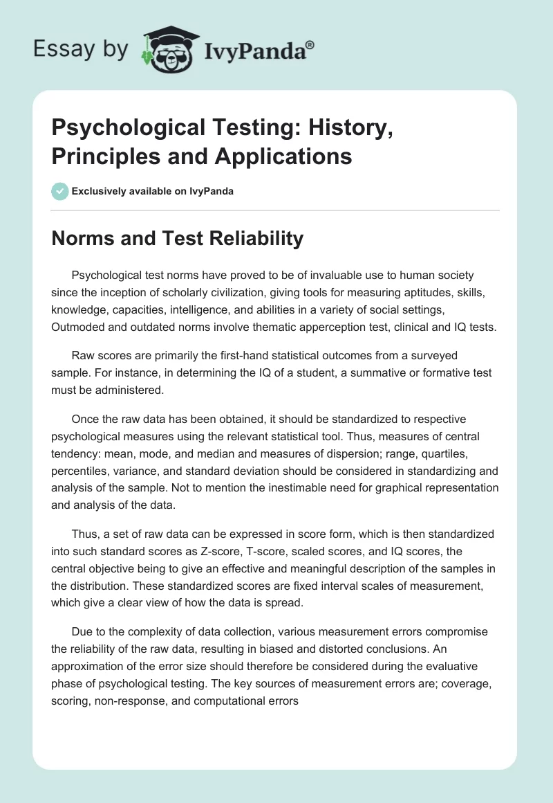 Psychological Testing: History, Principles and Applications. Page 1