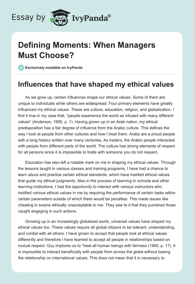 Defining Moments: When Managers Must Choose?. Page 1