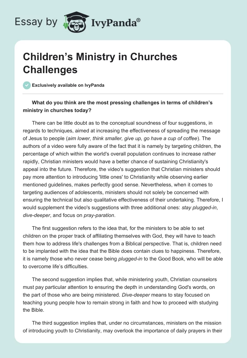 Children’s Ministry in Churches Challenges. Page 1
