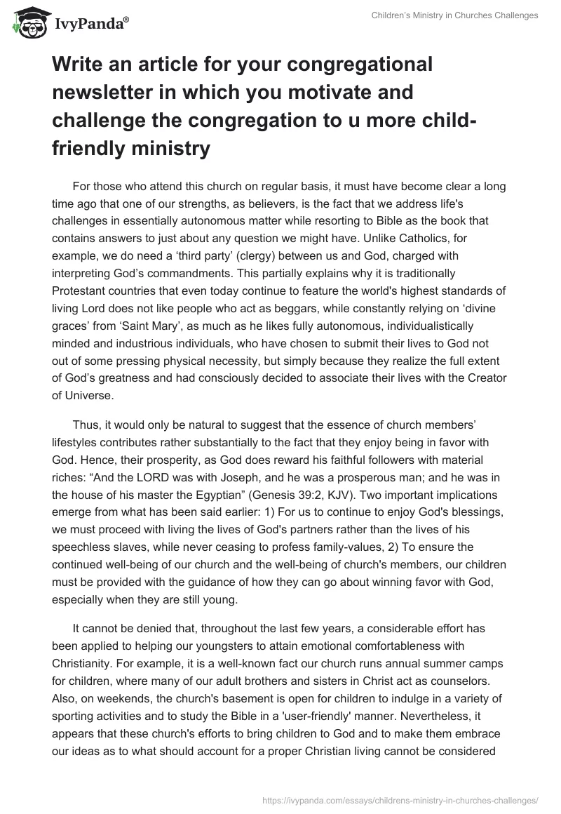 Children’s Ministry in Churches Challenges. Page 3