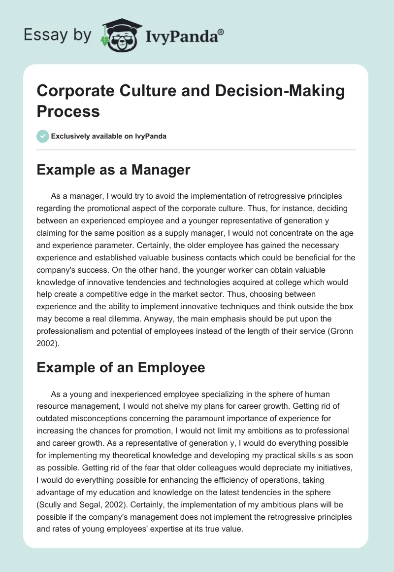 Corporate Culture and Decision-Making Process. Page 1