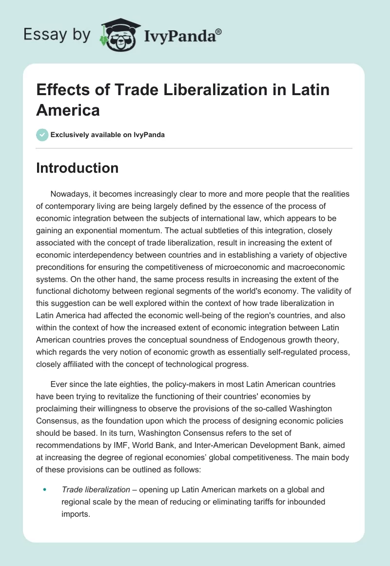 Effects of Trade Liberalization in Latin America. Page 1