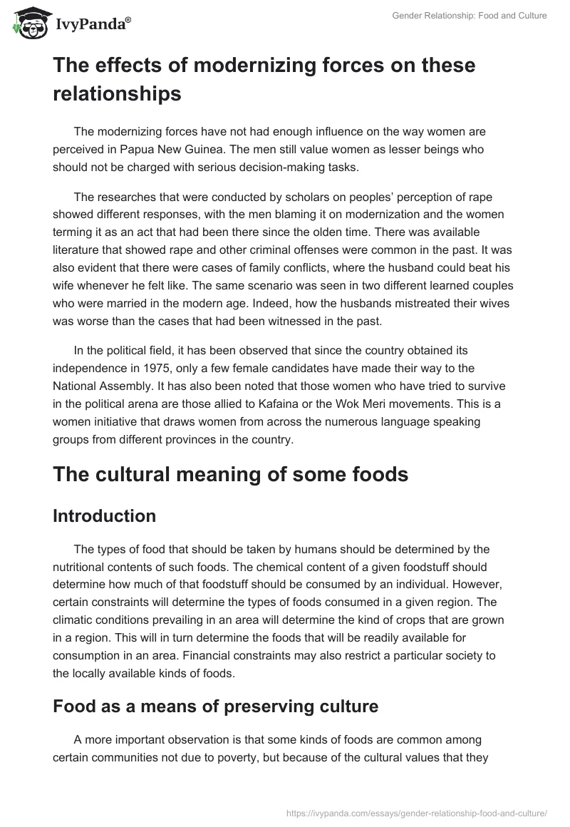 Gender Relationship: Food and Culture. Page 3