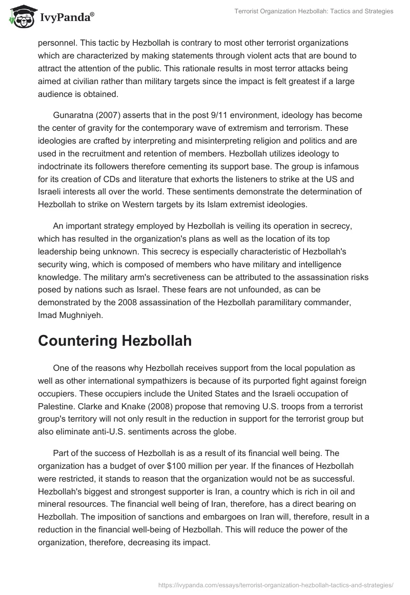 Terrorist Organization Hezbollah: Tactics and Strategies. Page 2
