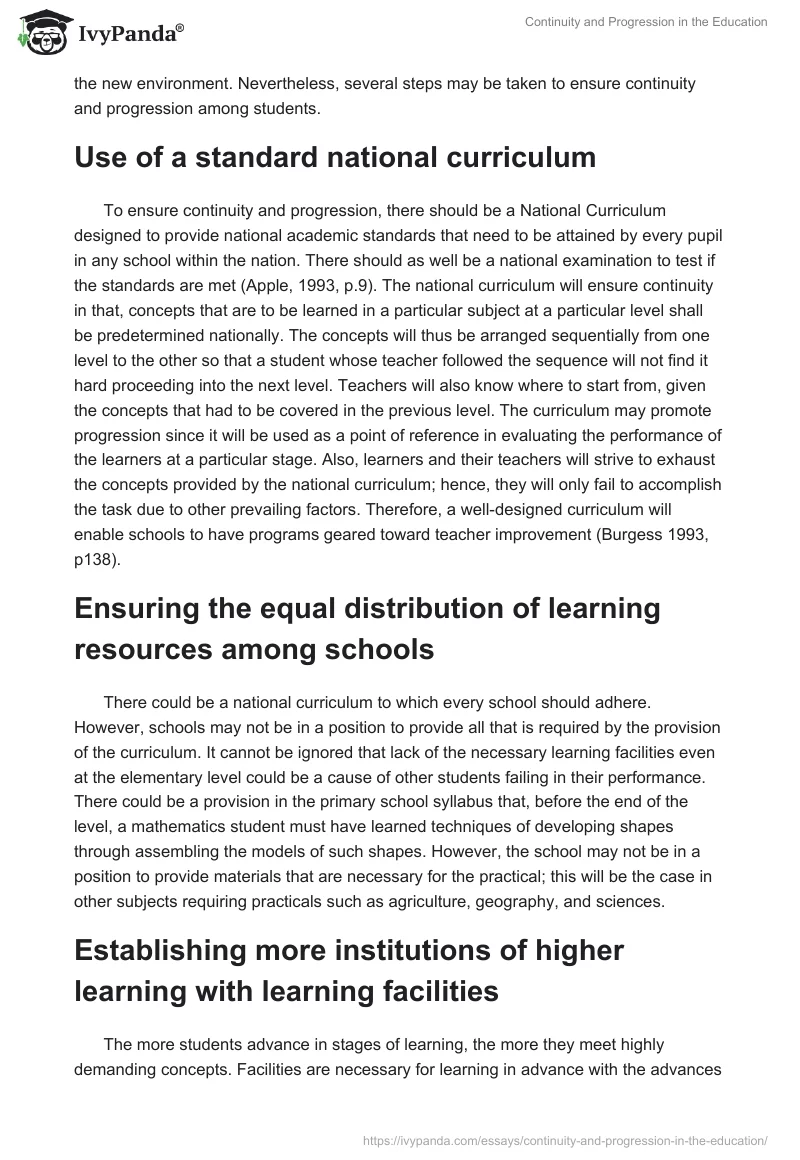 Continuity and Progression in the Education. Page 2