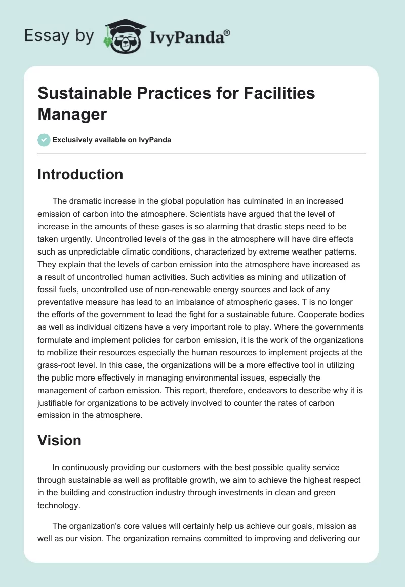 Sustainable Practices for Facilities Manager. Page 1