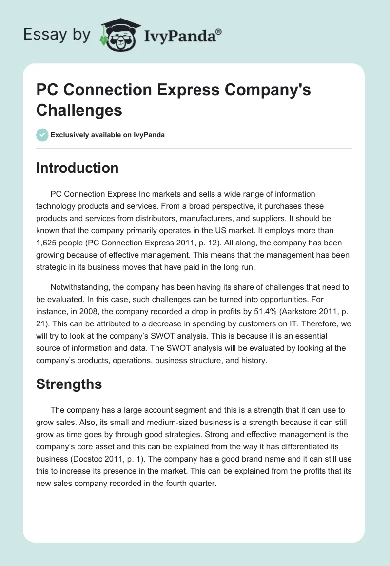 PC Connection Express Company's Challenges. Page 1