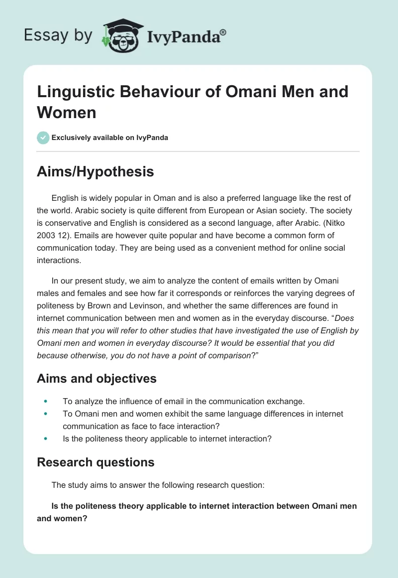 Linguistic Behaviour of Omani Men and Women. Page 1