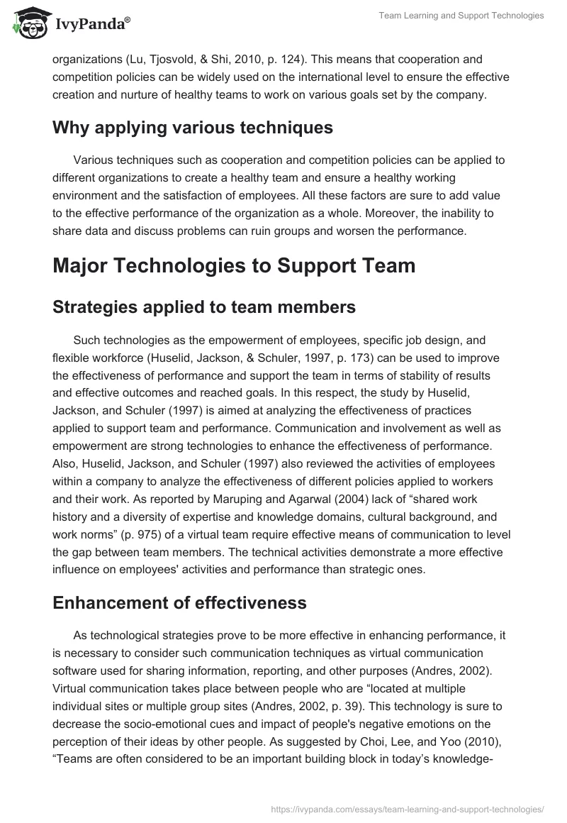 Team Learning and Support Technologies. Page 2