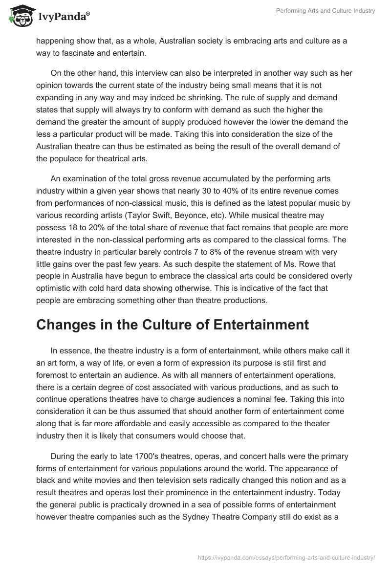 Performing Arts and Culture Industry. Page 3
