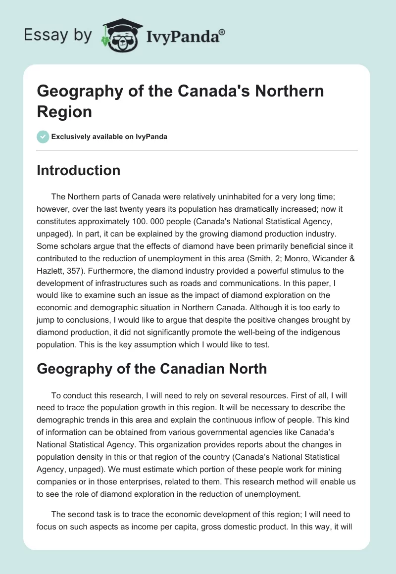 Geography of the Canada's Northern Region. Page 1