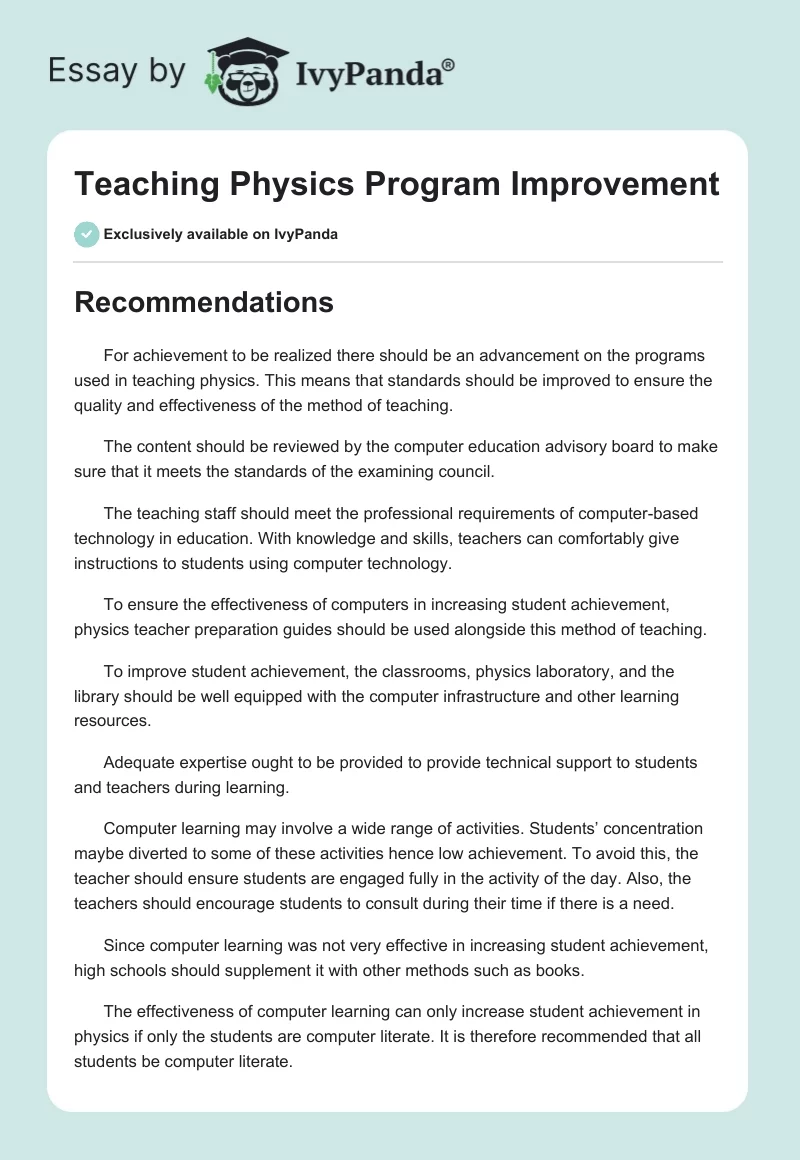 Teaching Physics Program Improvement. Page 1