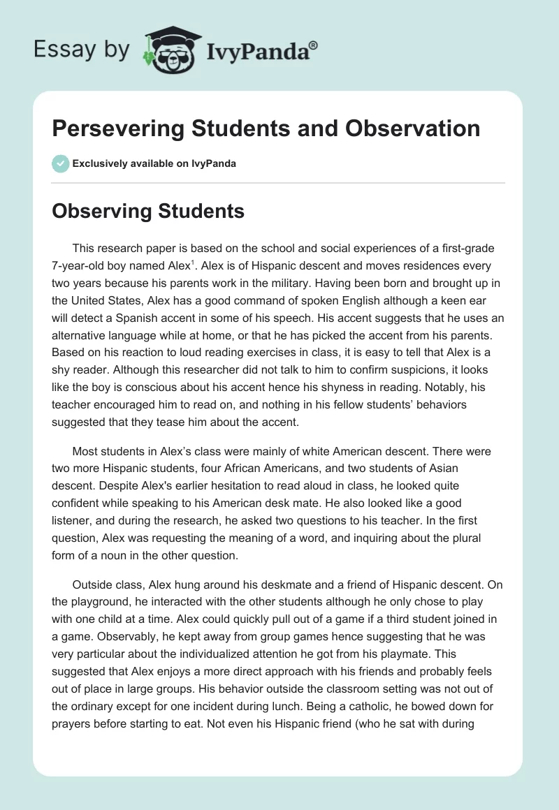 Persevering Students and Observation. Page 1