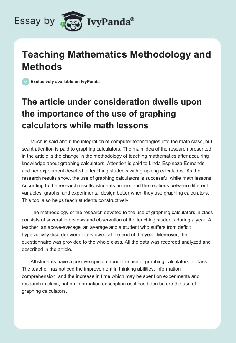 Teaching Mathematics Methodology and Methods. Page 1