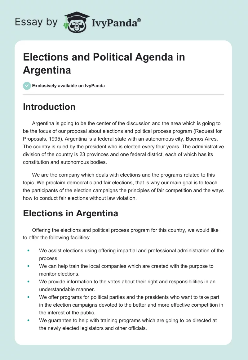 Elections and Political Agenda in Argentina. Page 1