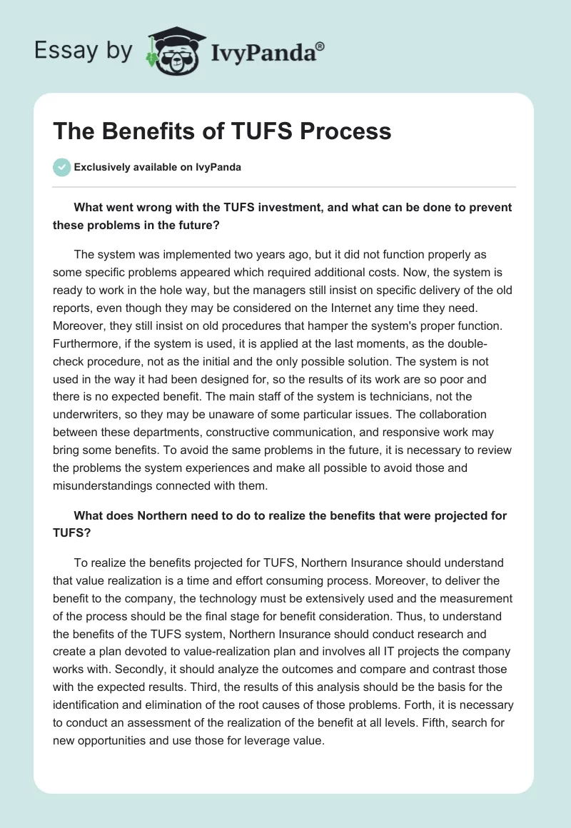 The Benefits of TUFS Process. Page 1