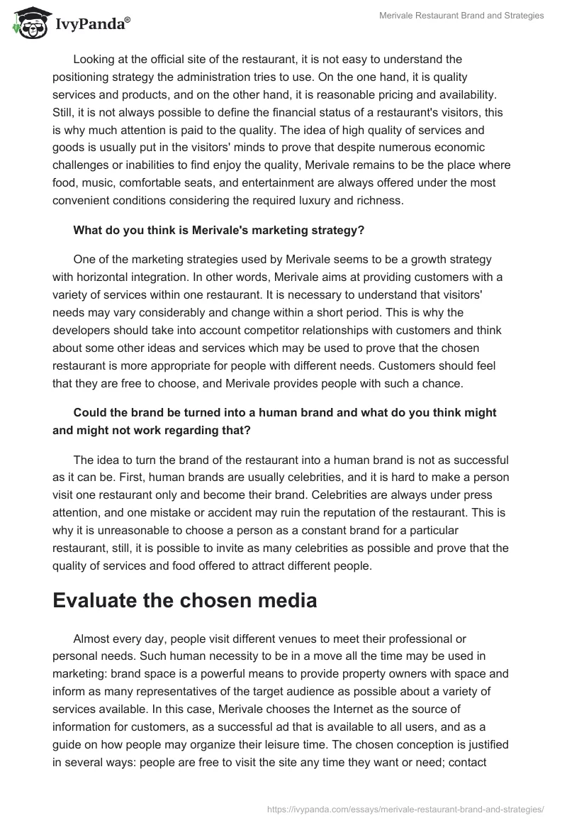 Merivale Restaurant Brand and Strategies. Page 2