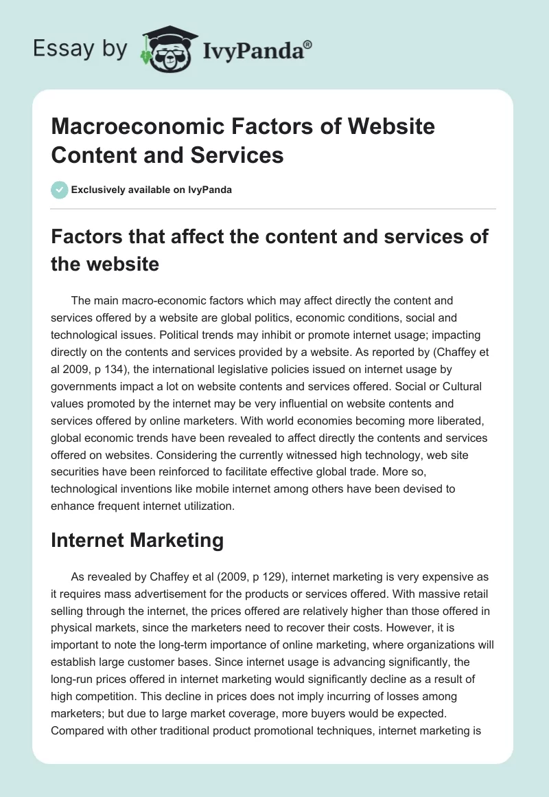 Macroeconomic Factors of Website Content and Services. Page 1