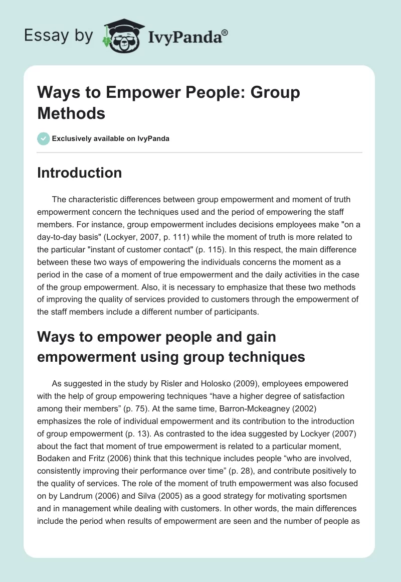 Ways to Empower People: Group Methods. Page 1