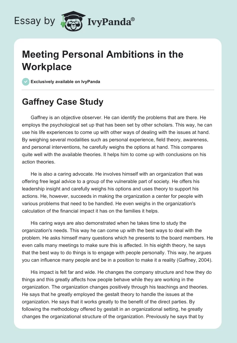 Meeting Personal Ambitions in the Workplace. Page 1