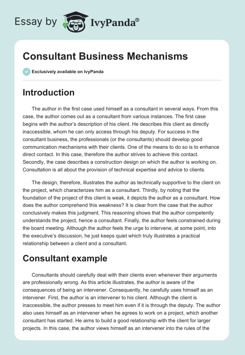 Consultant Business Mechanisms. Page 1