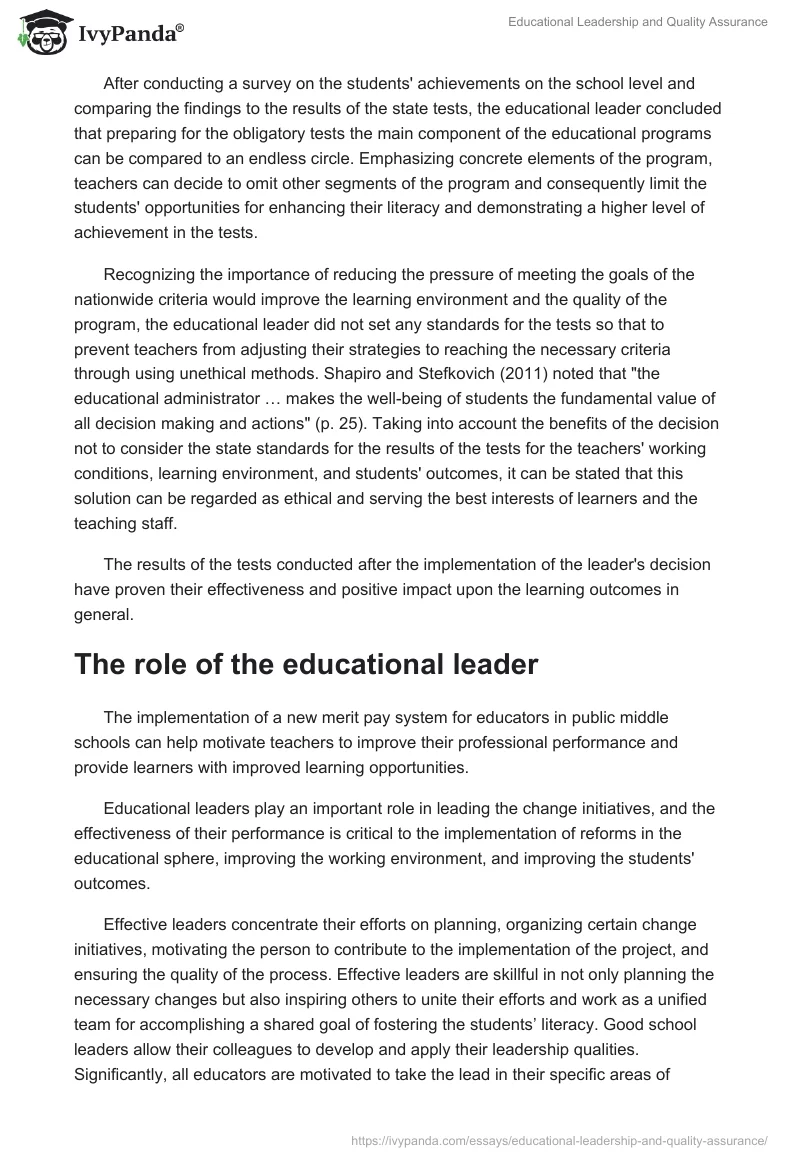 Educational Leadership and Quality Assurance. Page 2