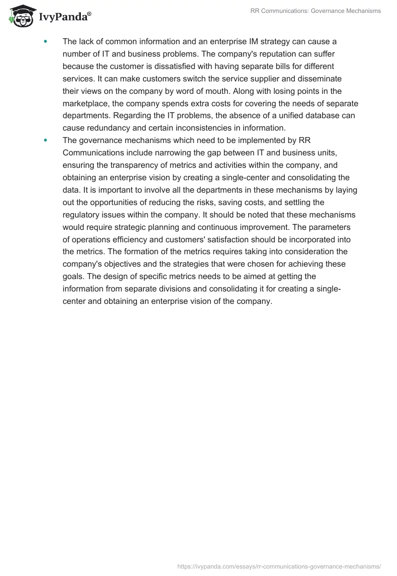 RR Communications: Governance Mechanisms. Page 2