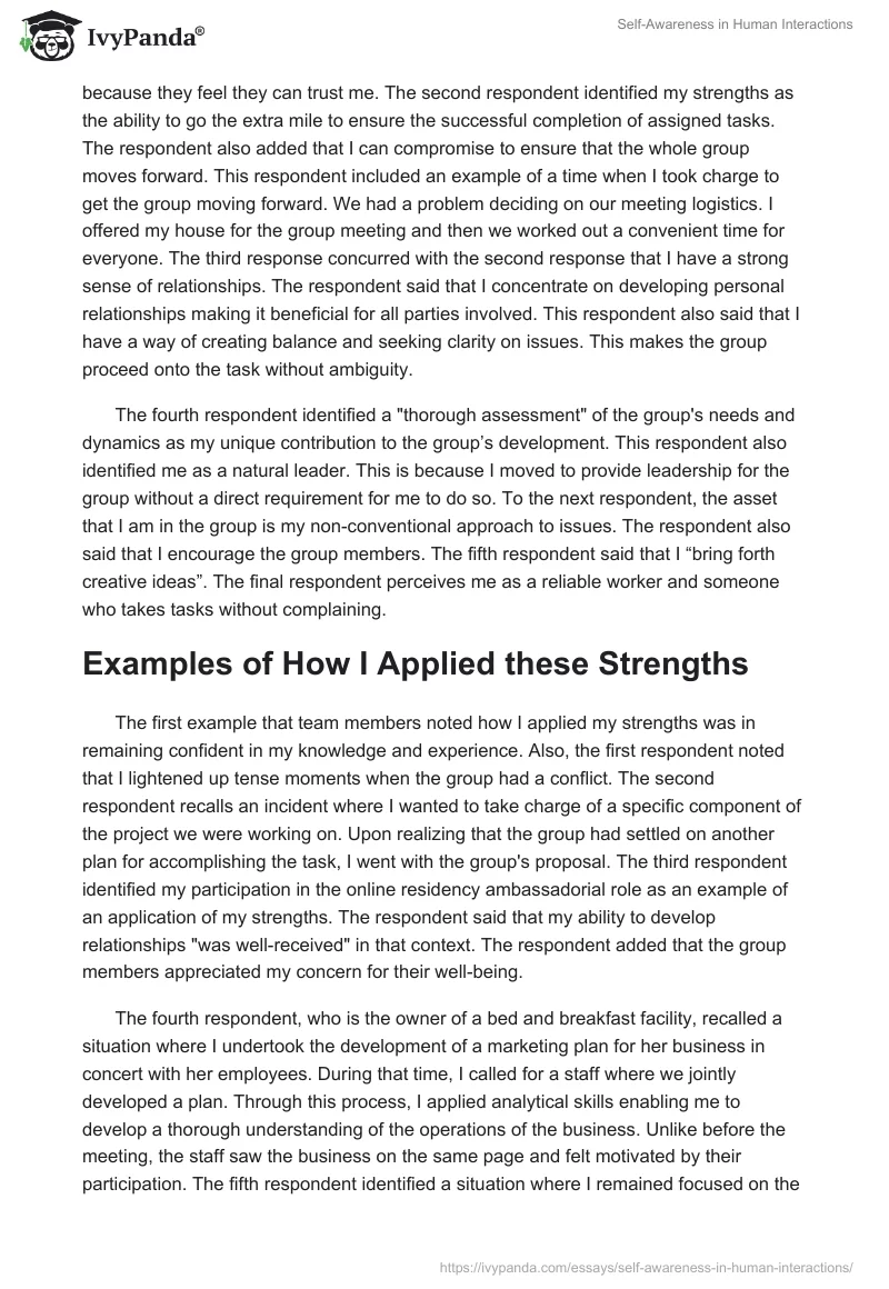 Self-Awareness in Human Interactions. Page 2