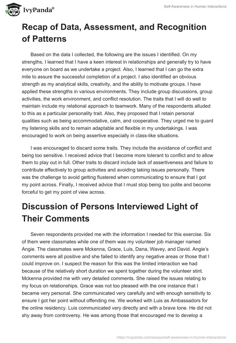 Self-Awareness in Human Interactions. Page 5