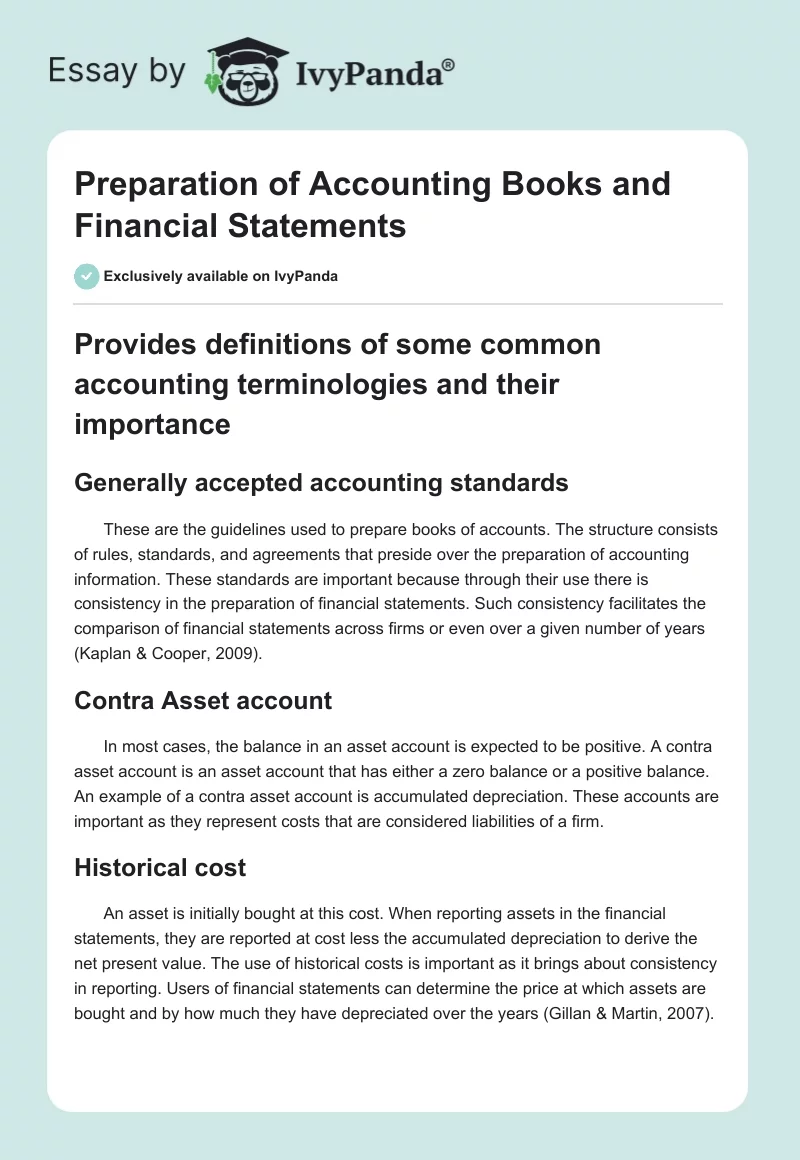Preparation of Accounting Books and Financial Statements. Page 1
