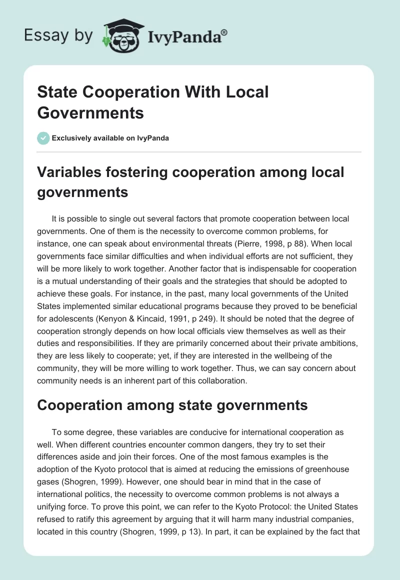 State Cooperation With Local Governments. Page 1
