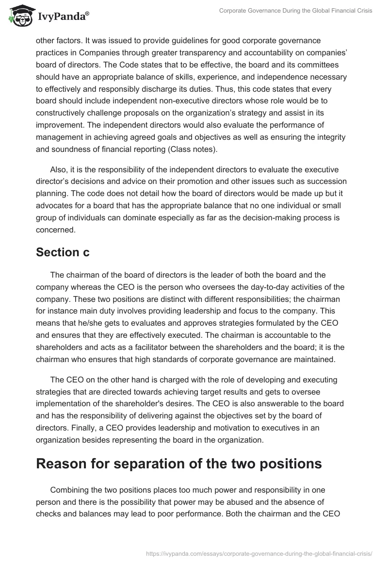 Corporate Governance During the Global Financial Crisis. Page 2