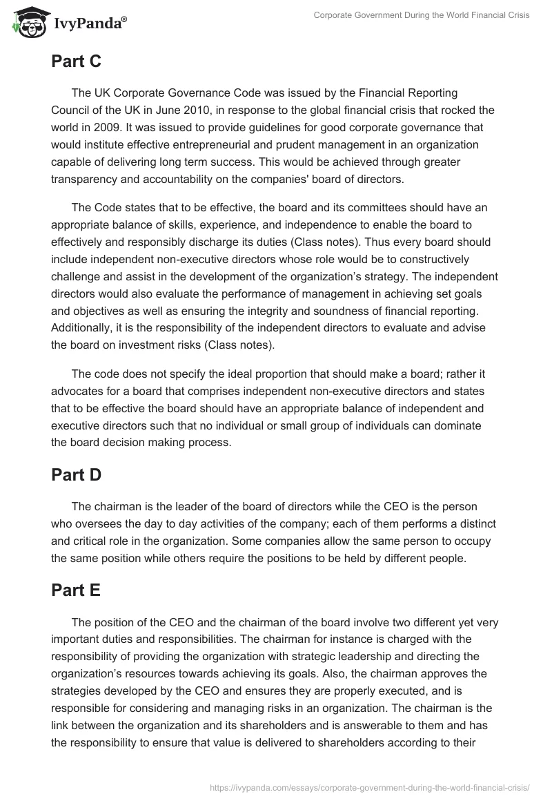 Corporate Government During the World Financial Crisis. Page 2